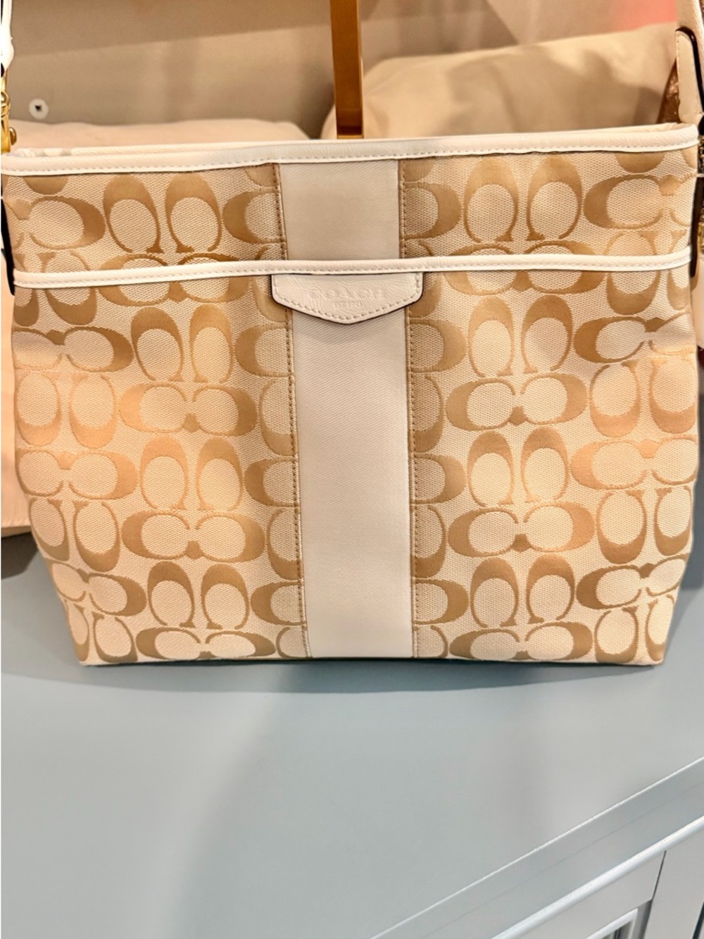 Coach Beige & Cream Signature crossbody Bag